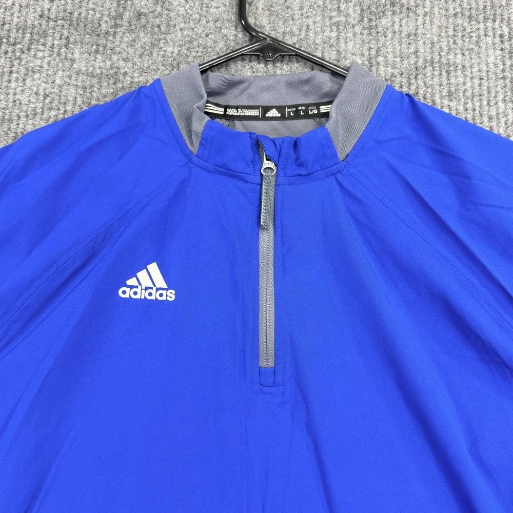 Adidas Jacket Mens Large Blue Gray 1/4 Zip Golf Windbreaker Lined Lightweight